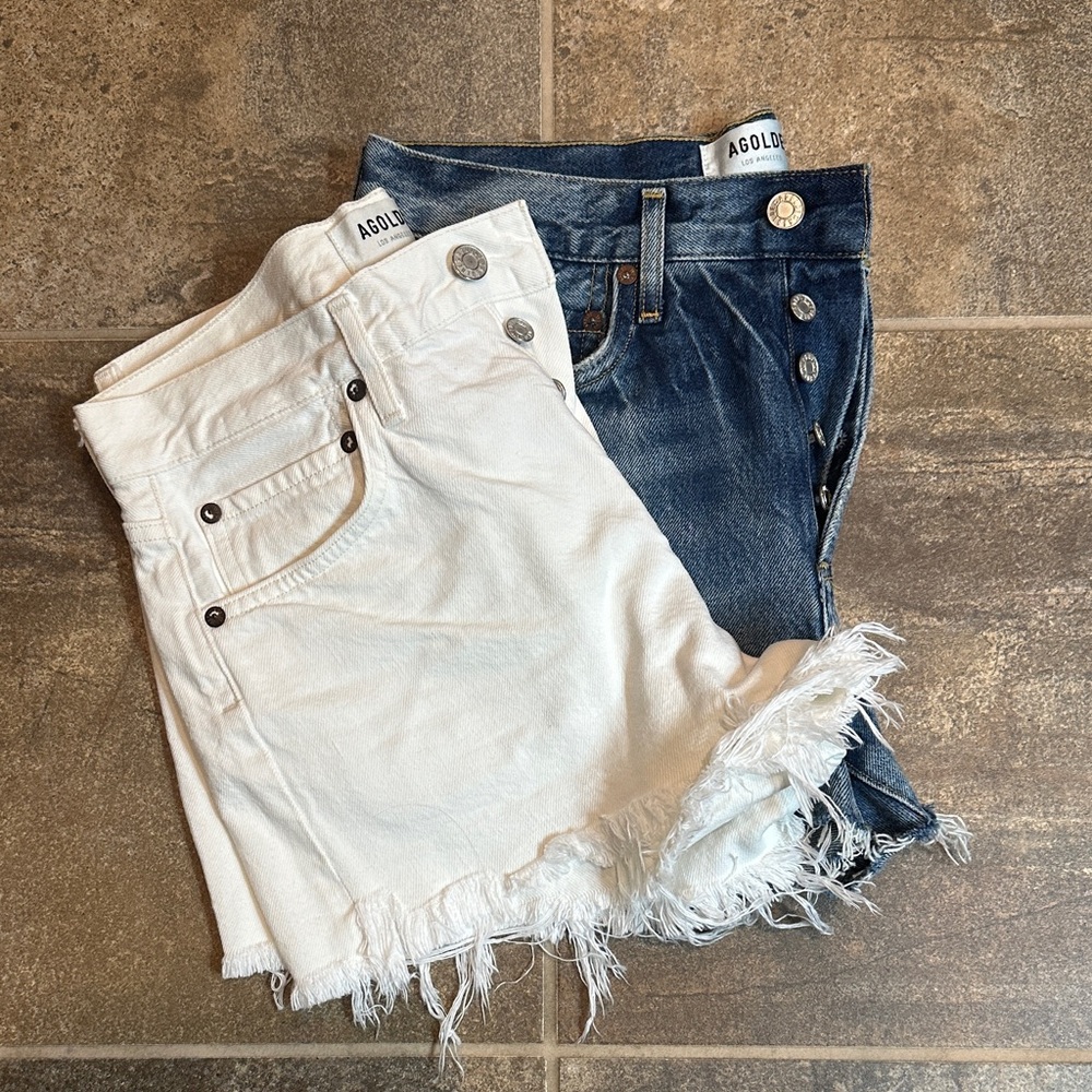 Agolde White and Blue Denim Shorts